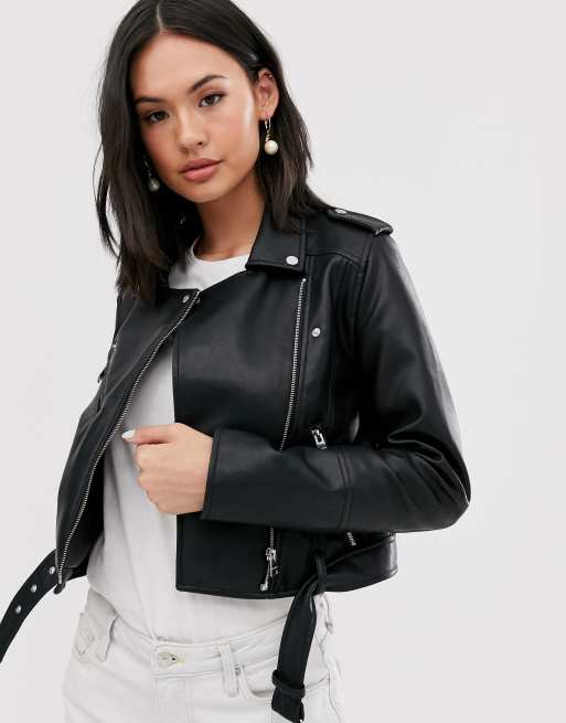 Pull&Bear – Svart bikerjacka i läderimitation