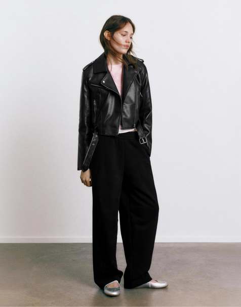 Pull&Bear – Svart bikerjacka i läderimitation - view 1