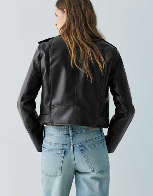 Pull&Bear – Svart bikerjacka i läderimitation, 4 av 4