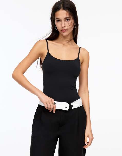 Pull&Bear – Svart body i polyamid med smala axelband - view 1
