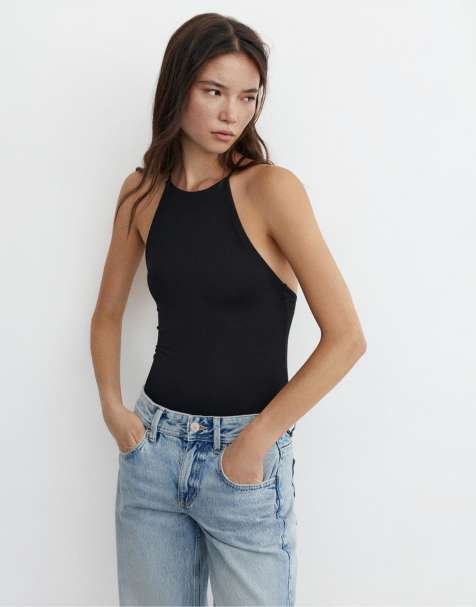 Pull&Bear – Svart body med halterneck och smala band - view 1
