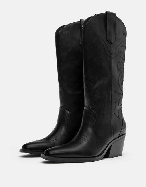 Pull&Bear – Svart cowboy-boots, 3 av 4