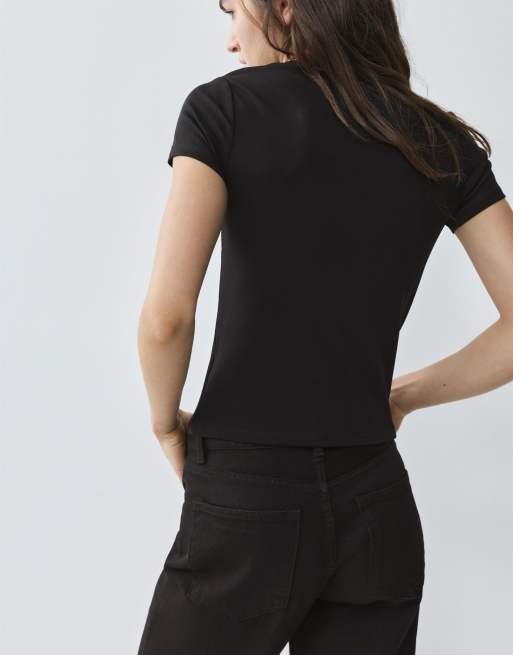 Pull&Bear – Svart, figurnära t-shirt med korta ärmar, 2 av 7