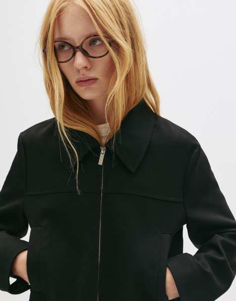 Pull&Bear – Svart, figursydd jacka med dragkedja - view 1