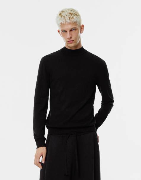 Pull&Bear – Svart, finstickad tröja med hög krage - view 1