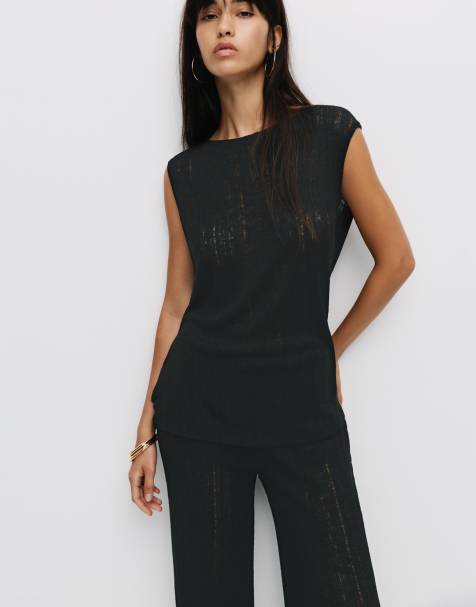 Pull&Bear – Svart, hålstickad topp - view 1