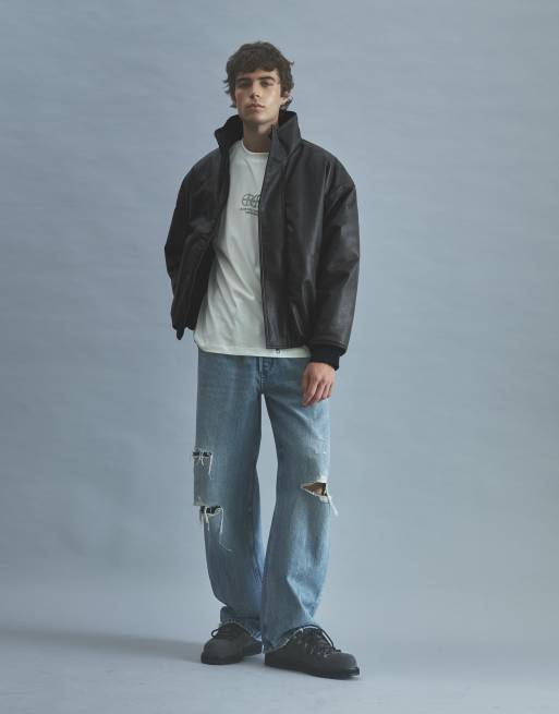 Pull&Bear – Svart jacka i läderimitation, 4 av 7