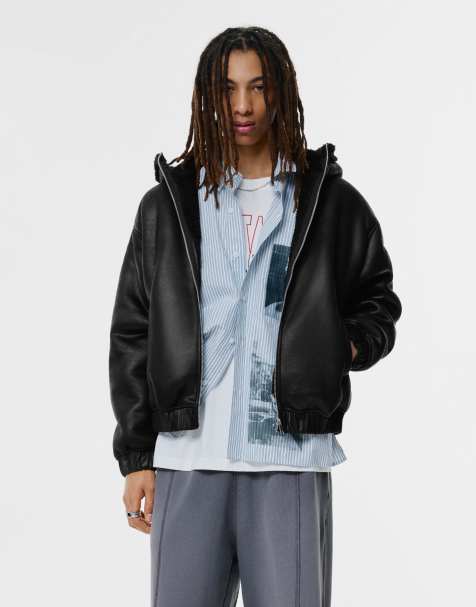 Pull&Bear – Svart jacka i läderlook och fårskinnsimitation - view 1