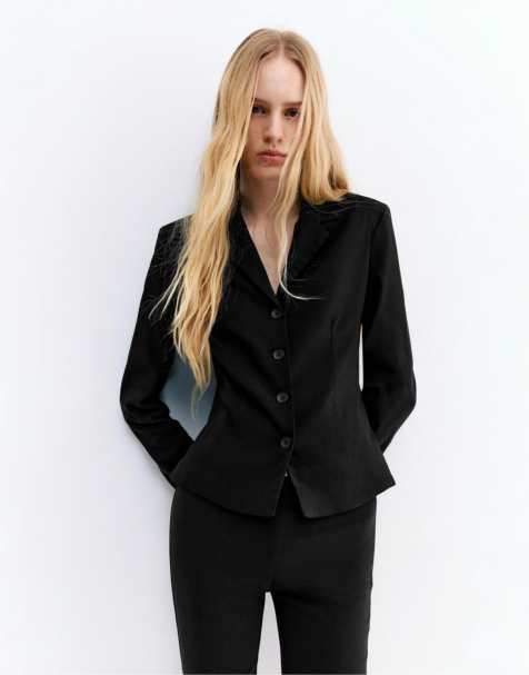 Pull&Bear – Svart kavaj med kort design - view 1
