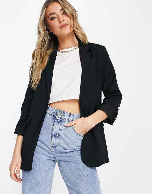 Pull&Bear – Svart kavaj med uppvikta ärmar