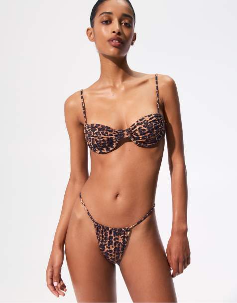 Pull&Bear – Svart, leopardmönstrad bikiniöverdel i balconettemodell - view 1