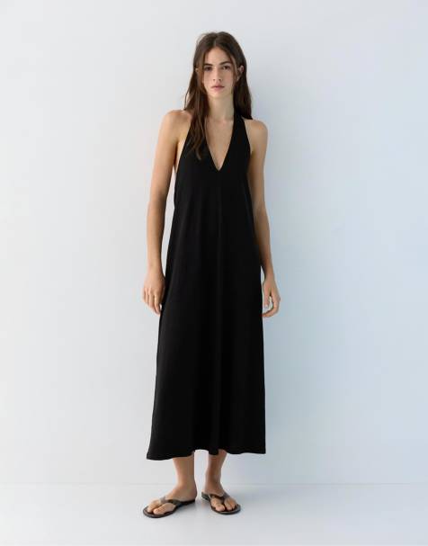 Pull&Bear – Svart midiklänning med halterneck - view 1