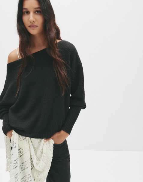 Pull&Bear – Svart, mjukstickad tröja i oversize - view 1