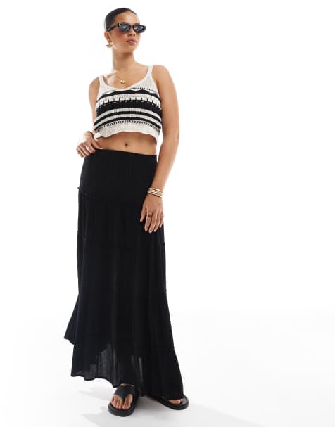 Pull&Bear – Svart, panelsydd maxikjol - view 1