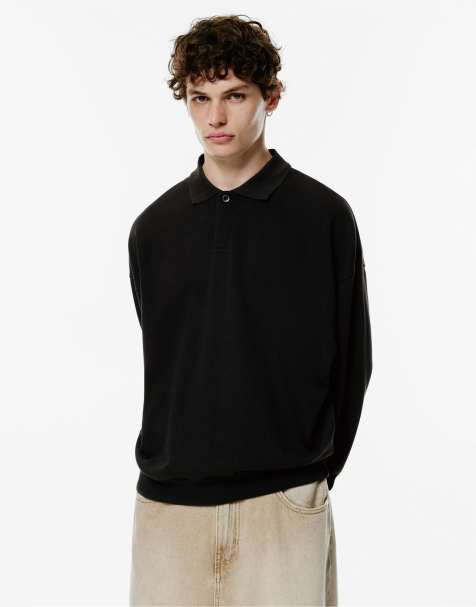 Pull&Bear – Svart pikétröja med långa ärmar - view 1