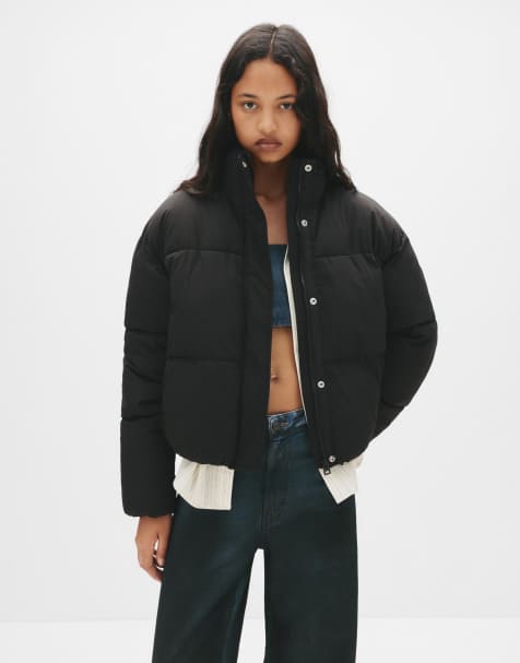 Pull&Bear – Svart pufferjacka med hög krage - view 1