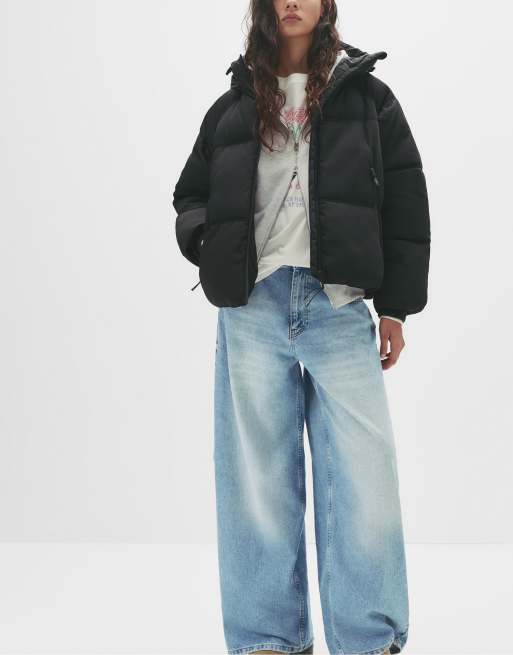 Pull&Bear – Svart pufferjacka med huva, 4 av 4