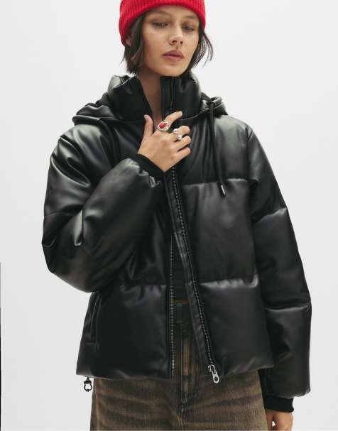 Pull&Bear – Svart pufferjacka med huva - view 1