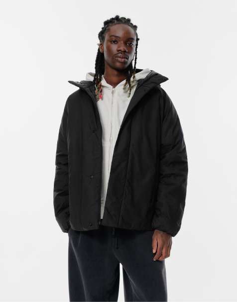 Pull&Bear – Svart, quiltad regnjacka med huva - view 1