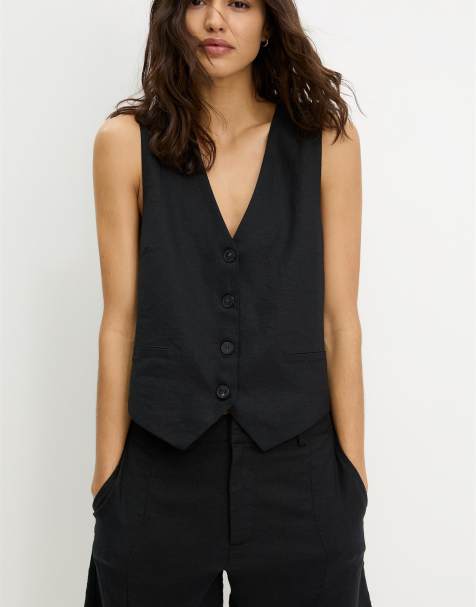 Pull&Bear – Svart, rustik kostymväst - view 1