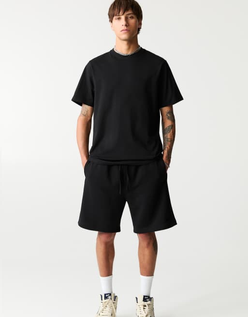 Pull&Bear – Svart set med enkla bermudashorts och t-shirt