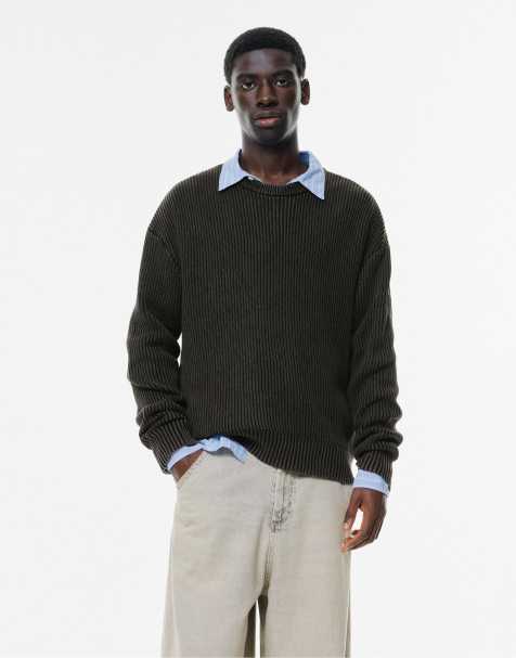 Pull&Bear – Svart, stentvättad, stickad tröja - view 1