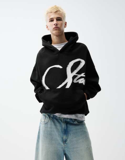 Pull&Bear svart stwd sweatshirt med huva i svart - view 1