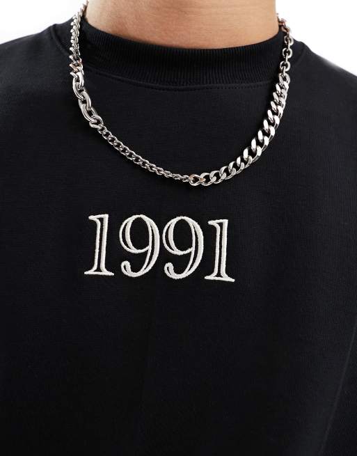 Pull&Bear – Svart t-shirt med 1991-tryck, 3 av 4