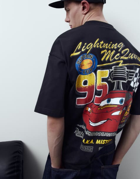 Pull&Bear – Svart t-shirt med biltryck - view 1