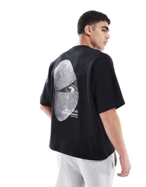 Pull&Bear – Svart t-shirt med boxig passform och stentryck - view 1