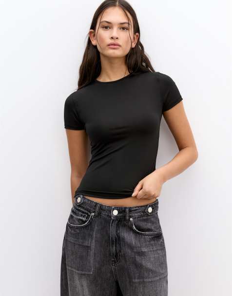 Pull&Bear – Svart t-shirt med korta ärmar i polyamid - view 1