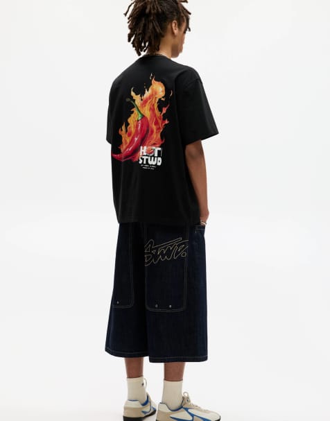 Pull&Bear – Svart t-shirt med korta ärmar och chilitryck - view 1