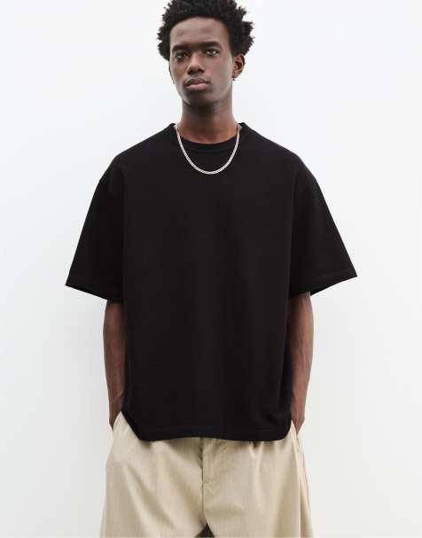 Pull&Bear – Svart t-shirt med korta ärmar och textur - view 1