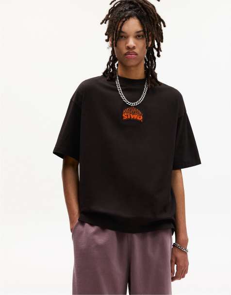 Pull&Bear – Svart t-shirt med STWD-broderi - view 1