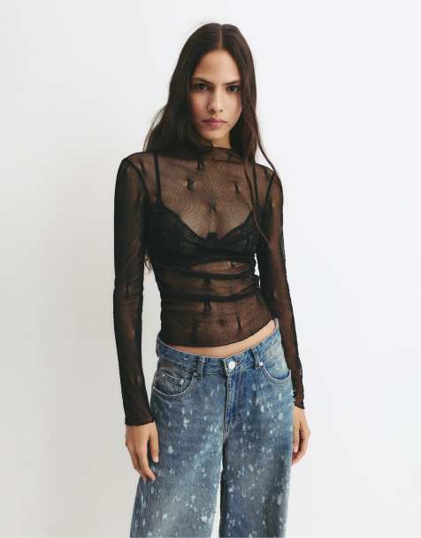 Pull&Bear – Svart, texturerad t-shirt - view 1