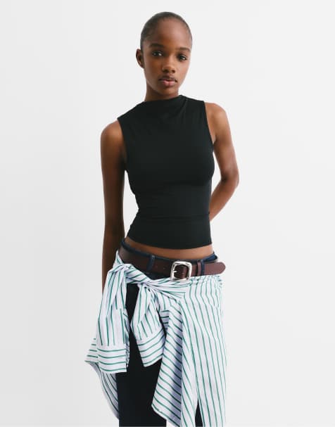 Pull&Bear – Svart topp i polyamid med öppen rygg - view 1