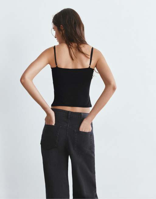 Pull&Bear – Svart topp med justerbara smala axelband, 2 av 7