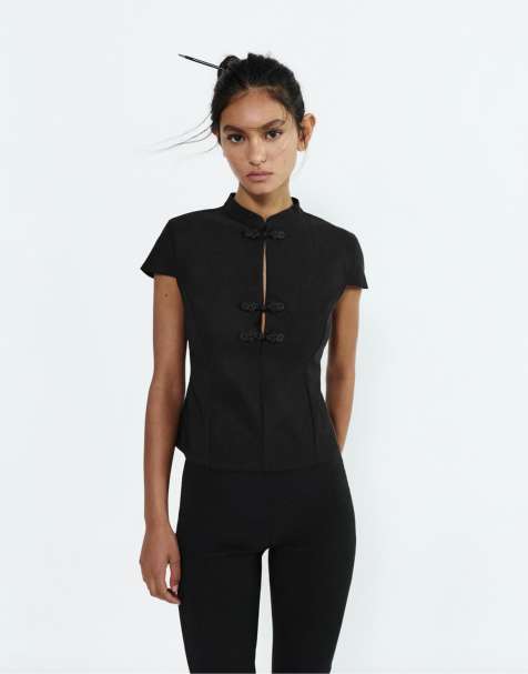 Pull&Bear – Svart topp med knutdetalj - view 1