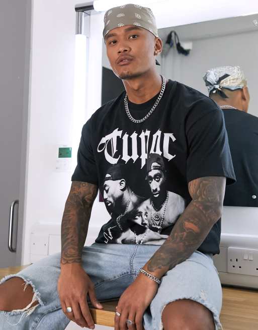 Pull&Bear – Svart tryck med Tupac-tryck