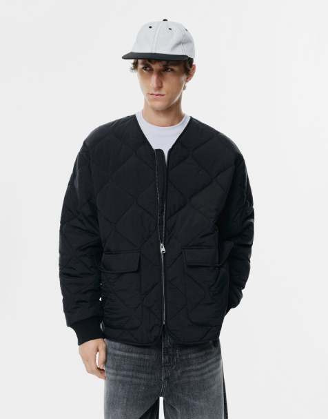Pull&Bear – Svart, tunt vadderad jacka med fickor - view 1