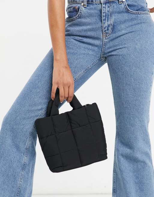 Pull&Bear – Svart vadderad shoppingväska med avtagbar axelrem, 4 av 4