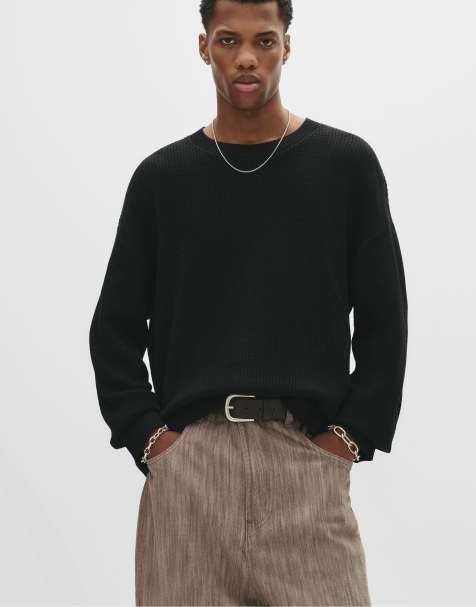 Pull&Bear – Svart, våffelstickad tröja - view 1