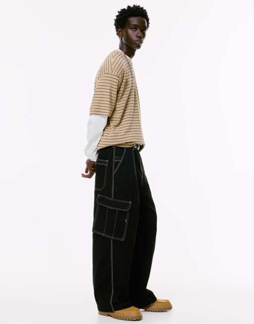 Pull&Bear – Svarta baggy cargobyxor