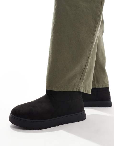 Pull&Bear – Svarta boots i mockaimitation med fuskpälsfoder - view 1
