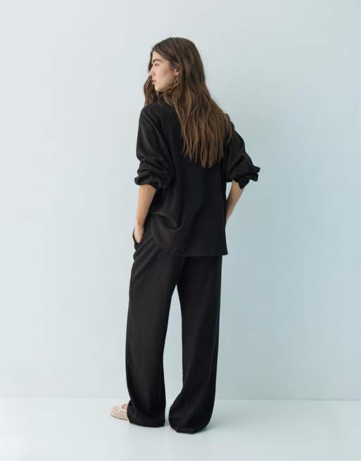 Pull&Bear – Svarta byxor i linnemix, 2 av 4