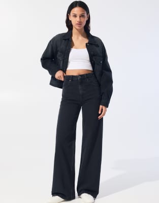 Pull&Bear – Svarta jeans med hög midja och vida ben - view 1
