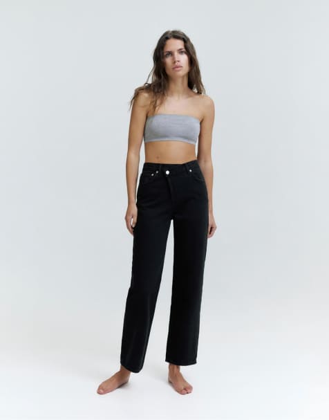 Pull&Bear – Svarta jeans med raka ben och korsat midjeband - view 1