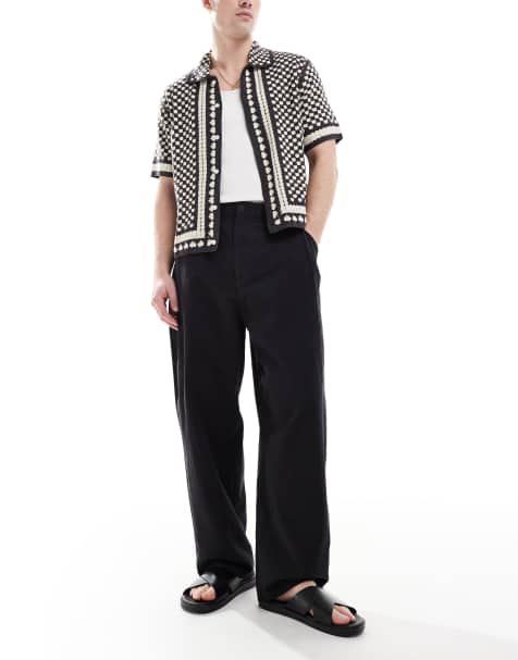 Pull&Bear – Svarta, krinklade byxor med textur - view 1