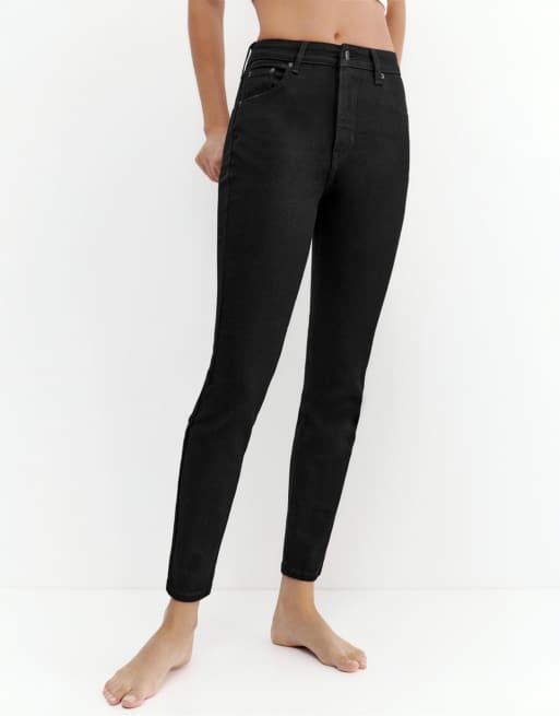 Pull&Bear – Svarta, melerade jeans med extra smal passform och hög midja, 2 av 4