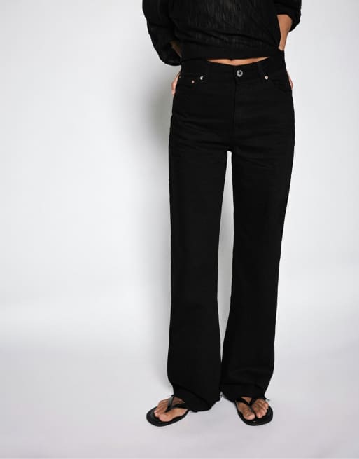 Pull&Bear – Svarta, melerade, raka jeans med vida ben, 3 av 7